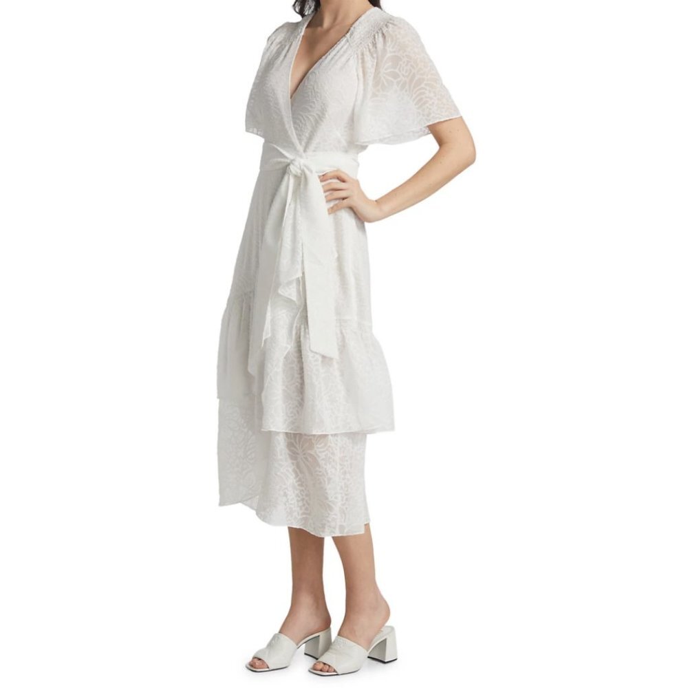 Tanya Taylor White Textured Wrap Midi Dress - Picture 2 of 15